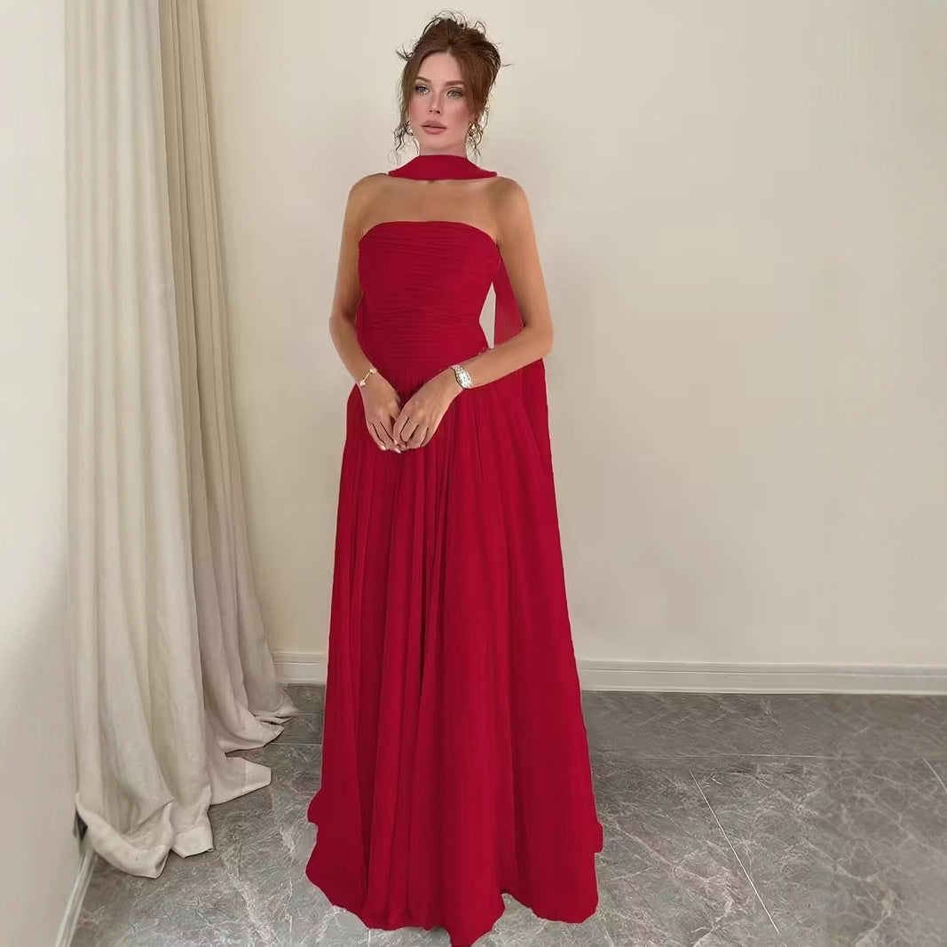 Ruffled Sleeveless Tube Top Maxi Dress With Flowing Ties For Women