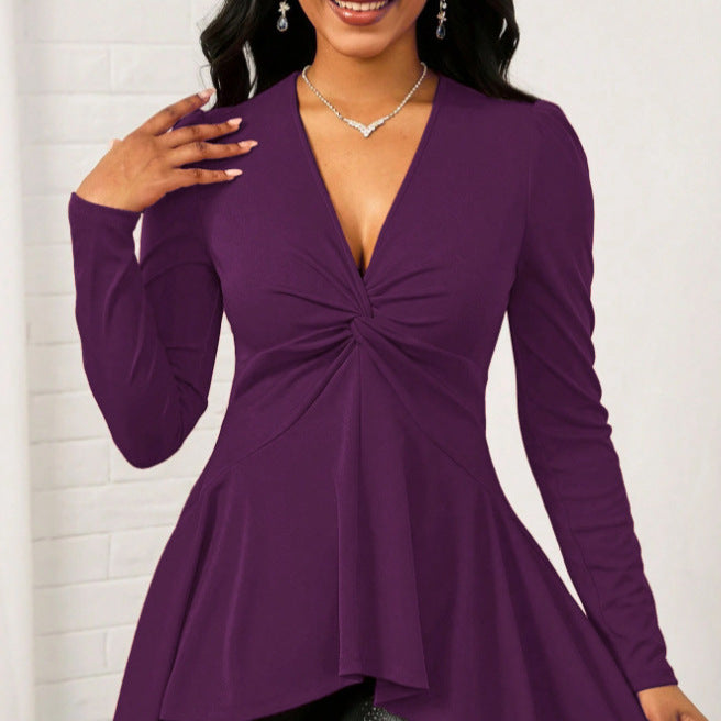 Fashionable V-neck Long-sleeve Casual Top For Women