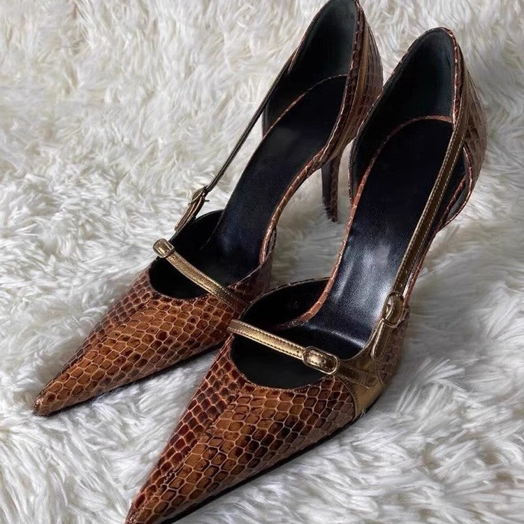Fashionable Niche-Design Snake-Print Stiletto Heels For Women