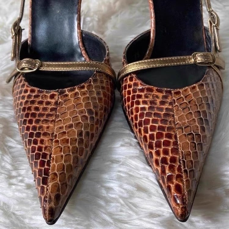 Fashionable Niche-Design Snake-Print Stiletto Heels For Women
