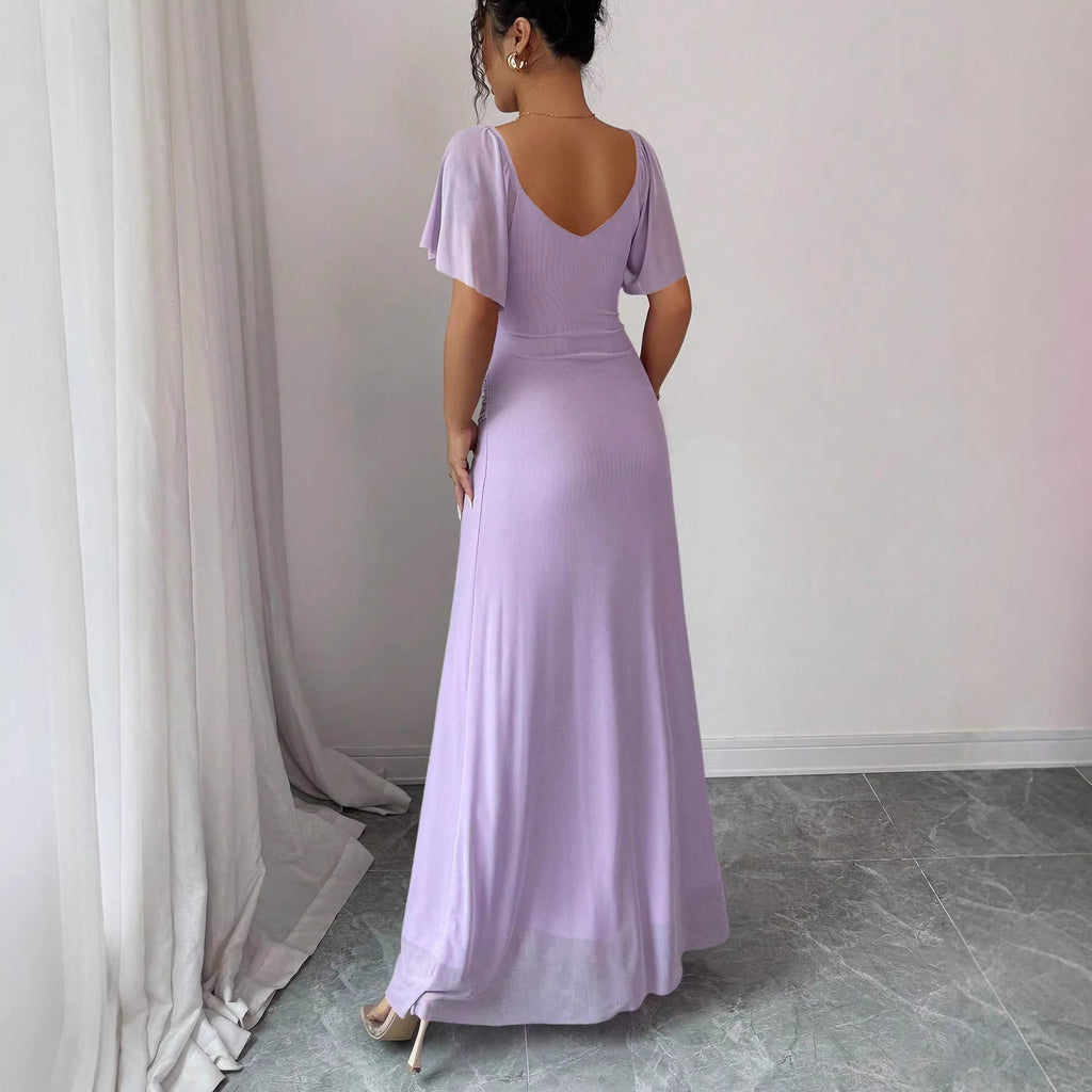 Flutter-sleeve Pleated Elegant Sheath Dress
