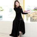 New Arrival Gold Velvet Plus-size Dress With Long Sleeves And A Full Skirt