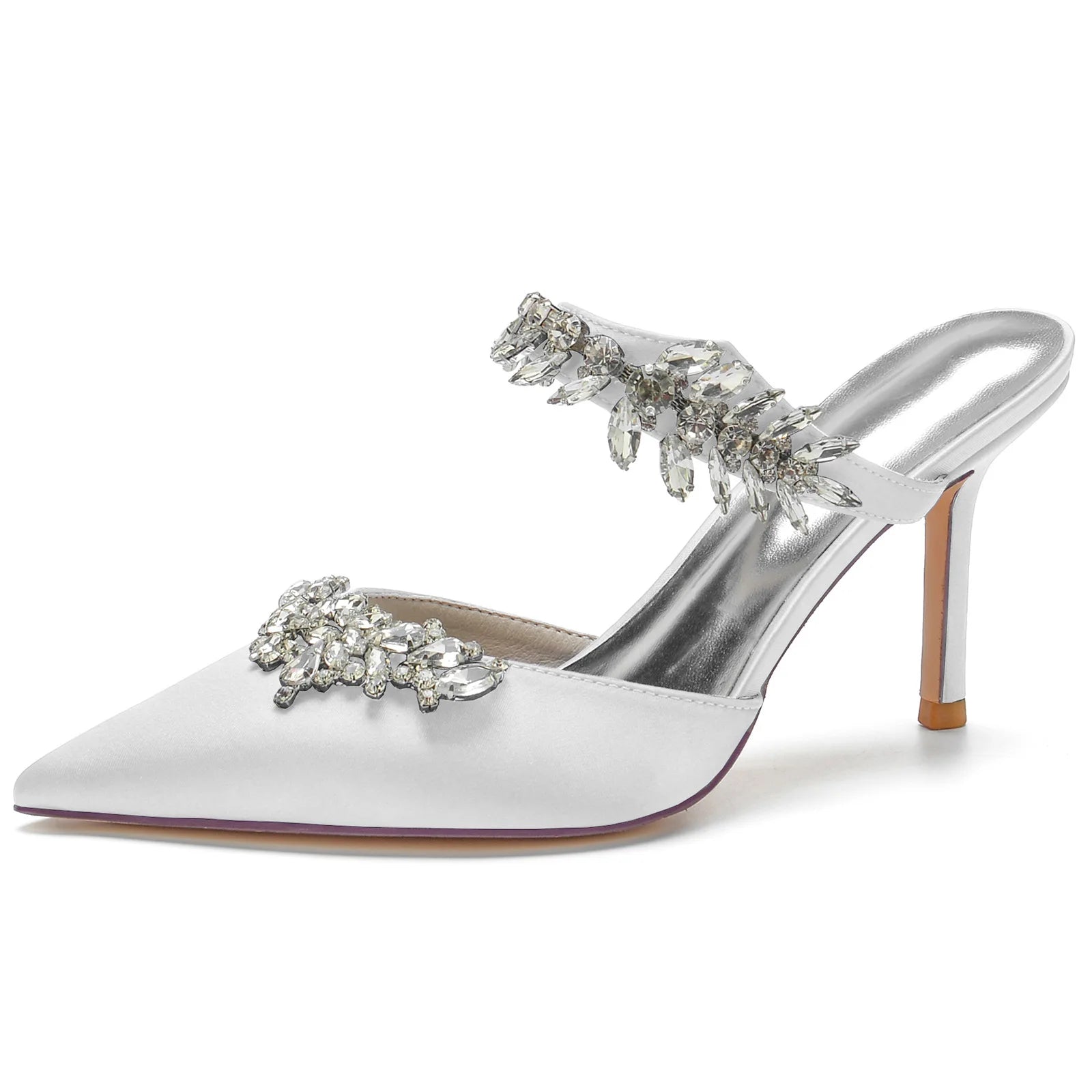 2025 Women's High Heel Pointed Toe Diamond Half-Toe Slippers for Weddings, Bridal Shoes, Matron of Honor Shoes, Banquet Shoes