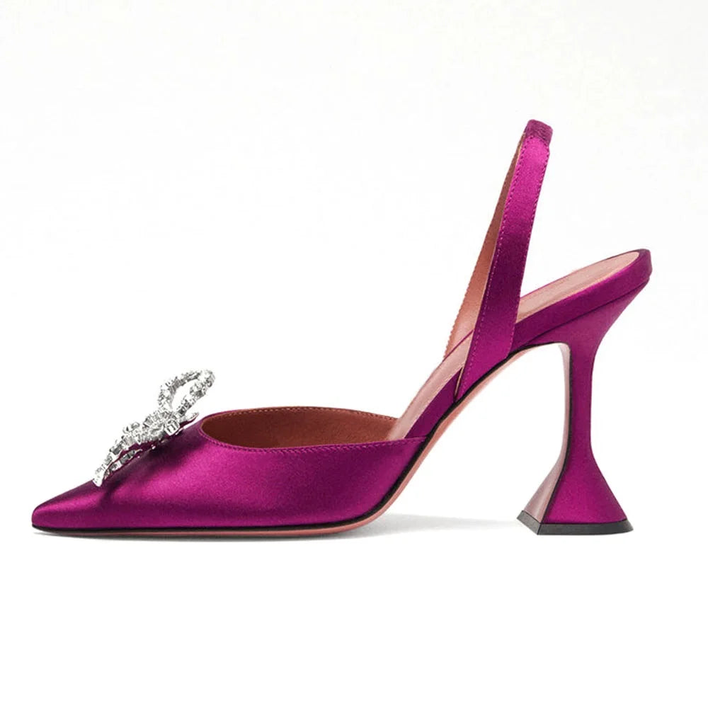 Crystal Embellished Satin Sparkle Bow Closed Toe Sandals Black Sling Back Heels