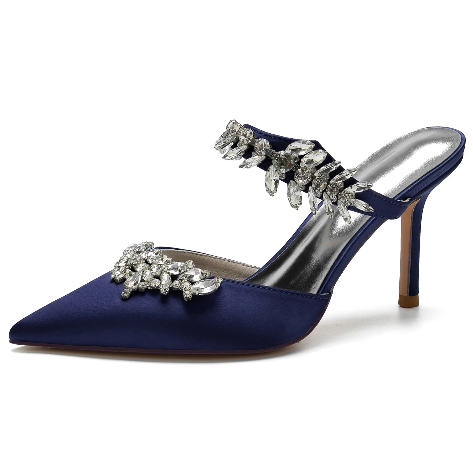 2025 Women's High Heel Pointed Toe Diamond Half-Toe Slippers for Weddings, Bridal Shoes, Matron of Honor Shoes, Banquet Shoes
