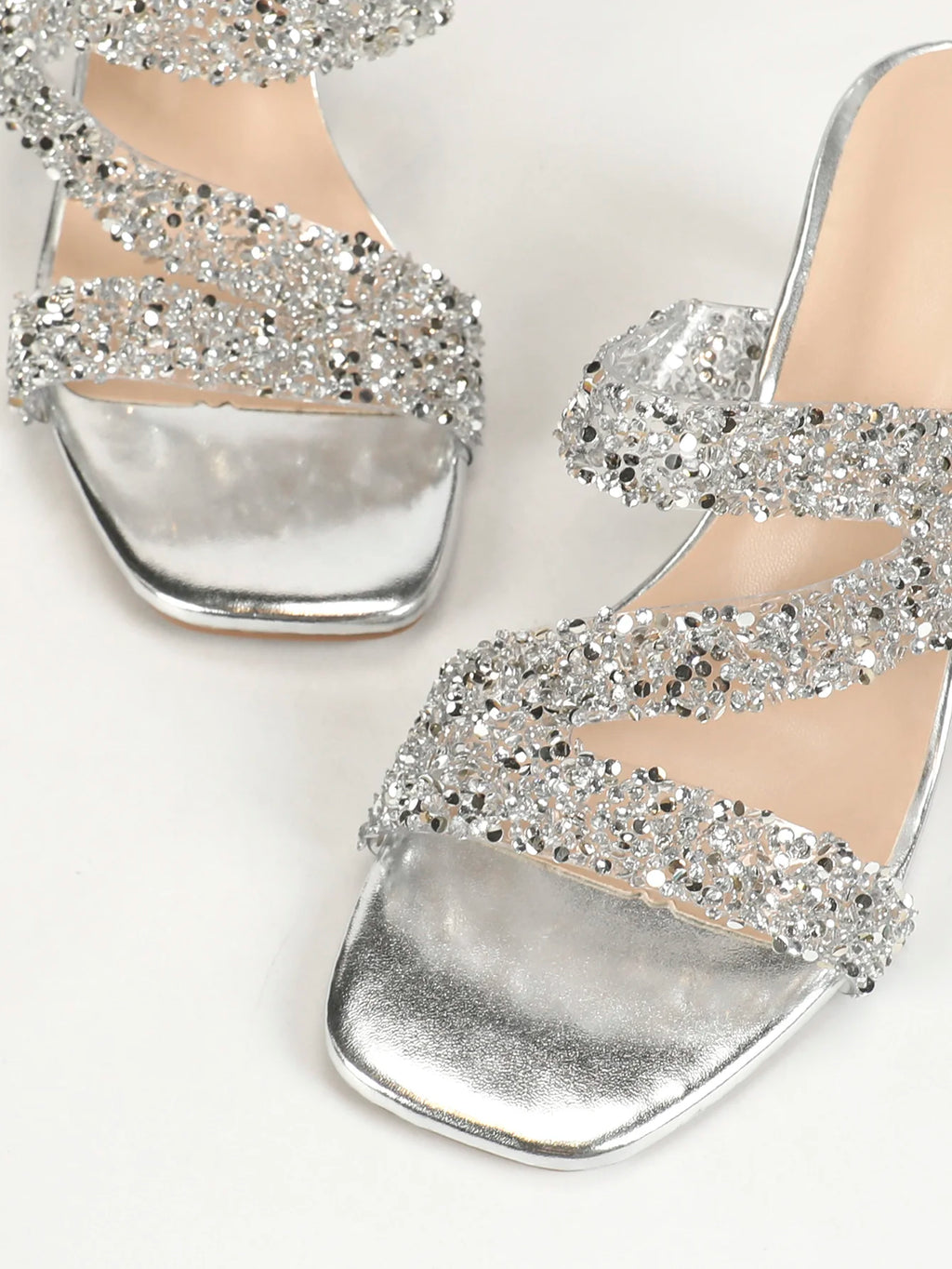 2024 Summer New Shiny Rhinestone Transparent Crystal Heel Thick Heel Sandals Women's Party slippers