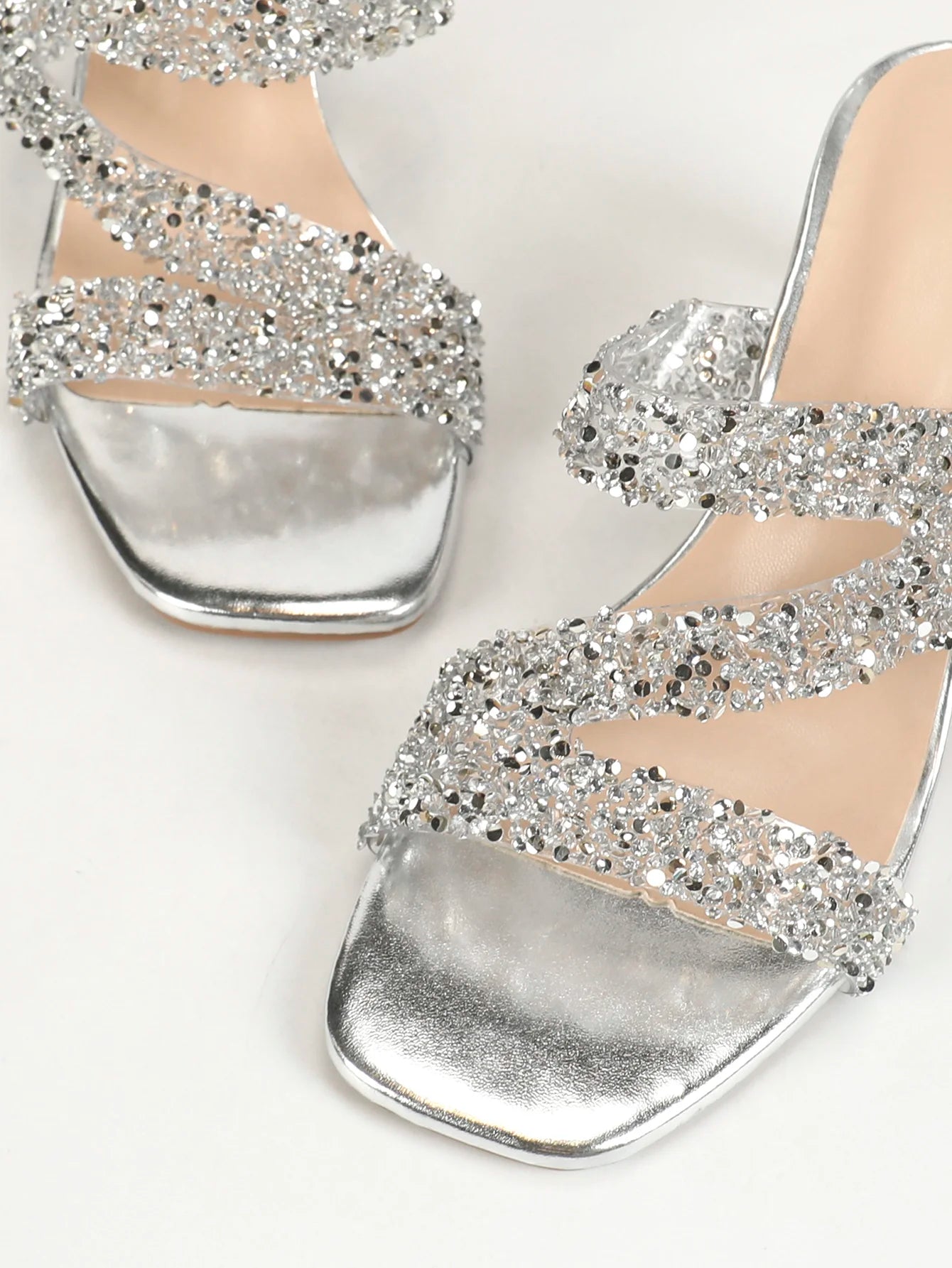 2024 Summer New Shiny Rhinestone Transparent Crystal Heel Thick Heel Sandals Women's Party slippers