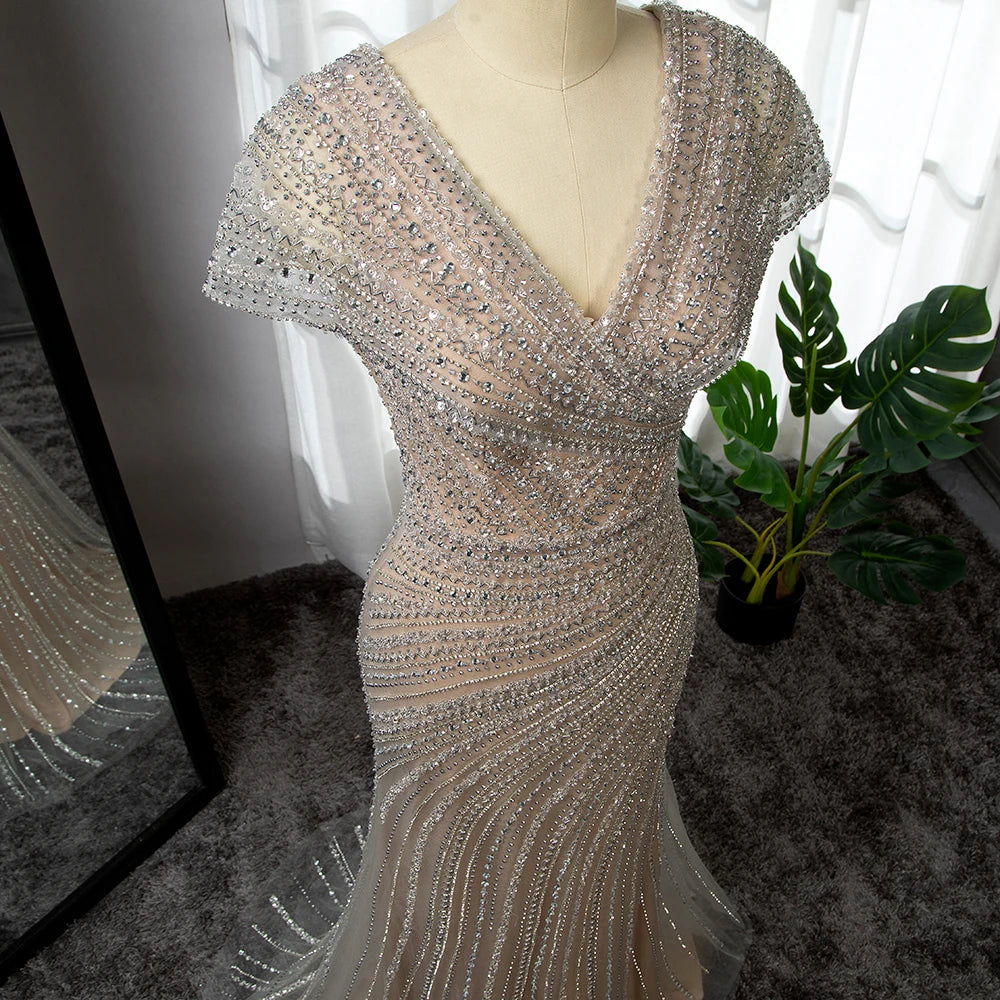 Feishiluo Elegant Luxury Evening Dresses for Women New Arrival High Quality Sexy Party Prom Gown Sequined Bead Natural