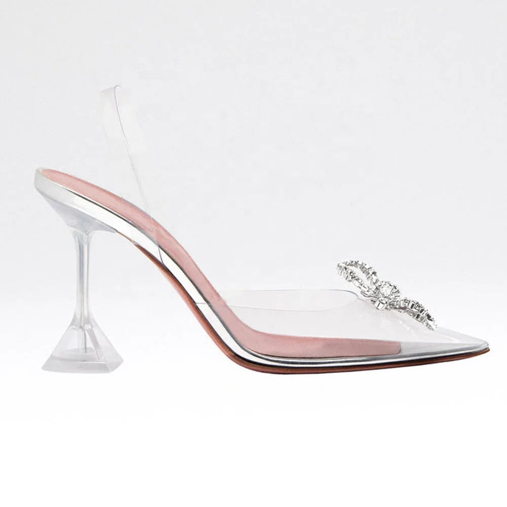 Crystal Embellished Satin Sparkle Bow Closed Toe Sandals Black Sling Back Heels