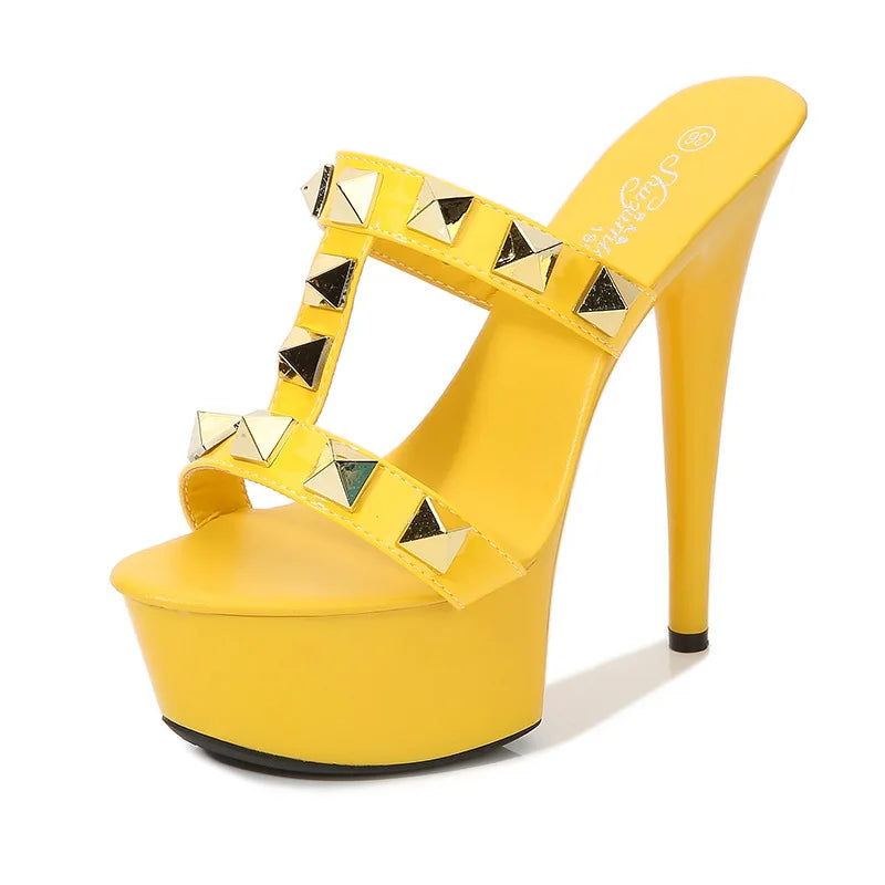 Women's Elegant Sexy High Heels Sandals 13CM15CM Platform with Rivet Open Toe Slip-On Closure for Summer and Autumn