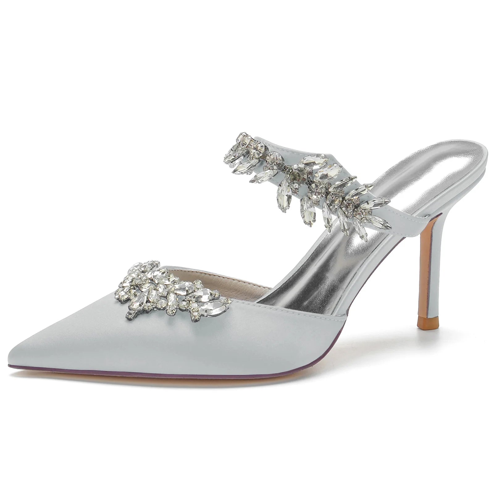 2025 Women's High Heel Pointed Toe Diamond Half-Toe Slippers for Weddings, Bridal Shoes, Matron of Honor Shoes, Banquet Shoes