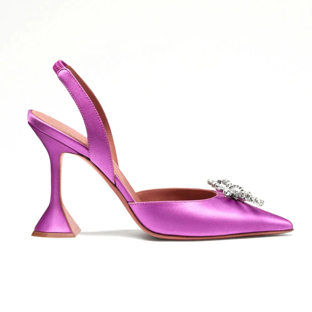 Crystal Embellished Satin Sparkle Bow Closed Toe Sandals Black Sling Back Heels