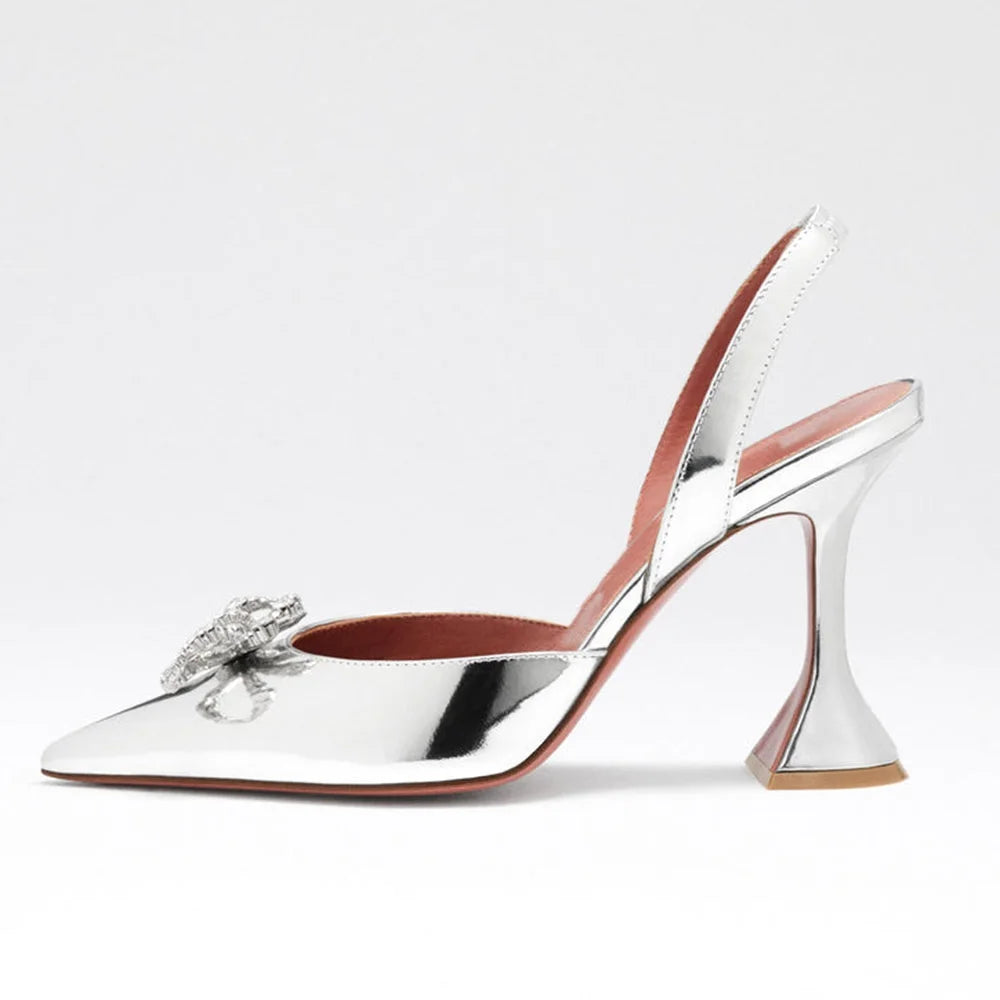 Crystal Embellished Satin Sparkle Bow Closed Toe Sandals Black Sling Back Heels