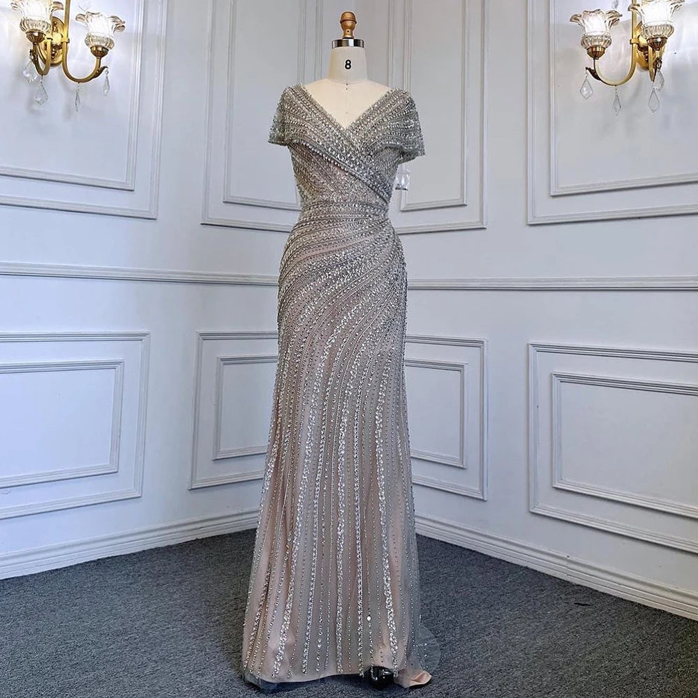Feishiluo Elegant Luxury Evening Dresses for Women New Arrival High Quality Sexy Party Prom Gown Sequined Bead Natural