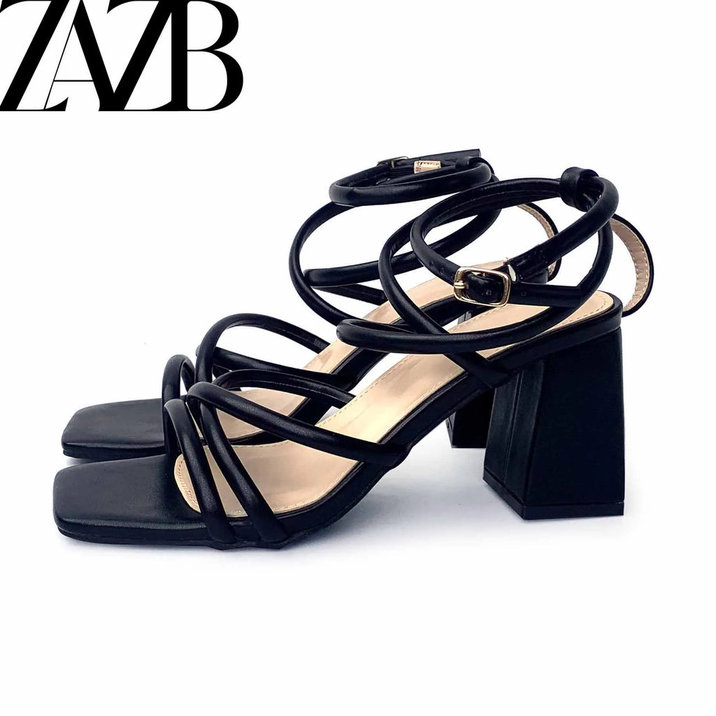 Custom Solid Color square High Heel Thick Heel Designer Shoes Sandals for Women and Ladies  High-heeled Shoes Luxury  Femmes