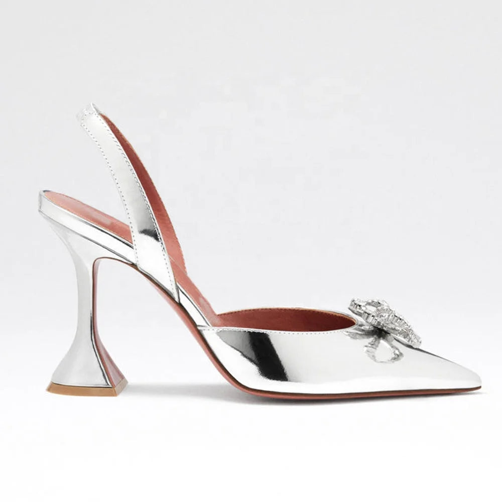 Crystal Embellished Satin Sparkle Bow Closed Toe Sandals Black Sling Back Heels