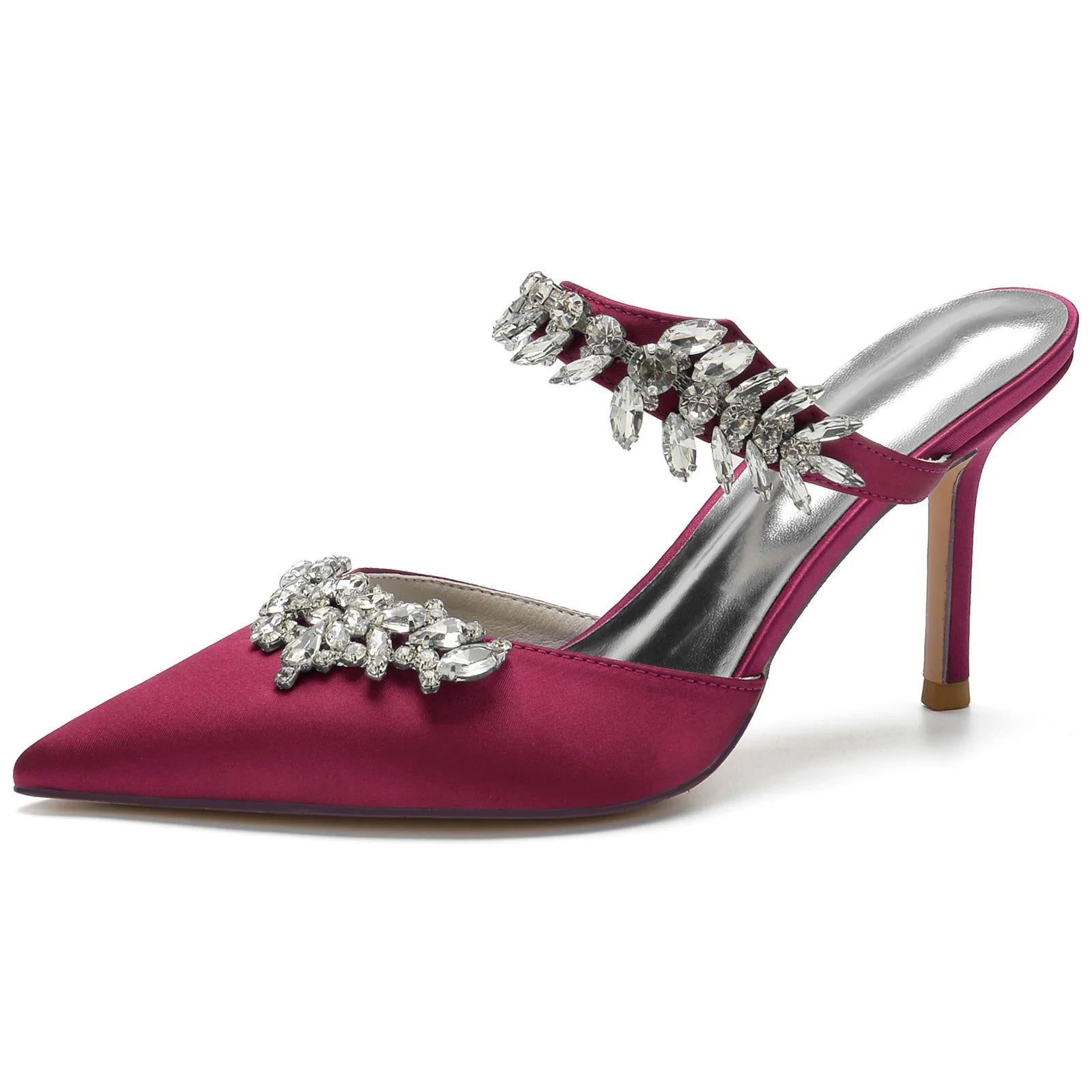 2025 Women's High Heel Pointed Toe Diamond Half-Toe Slippers for Weddings, Bridal Shoes, Matron of Honor Shoes, Banquet Shoes