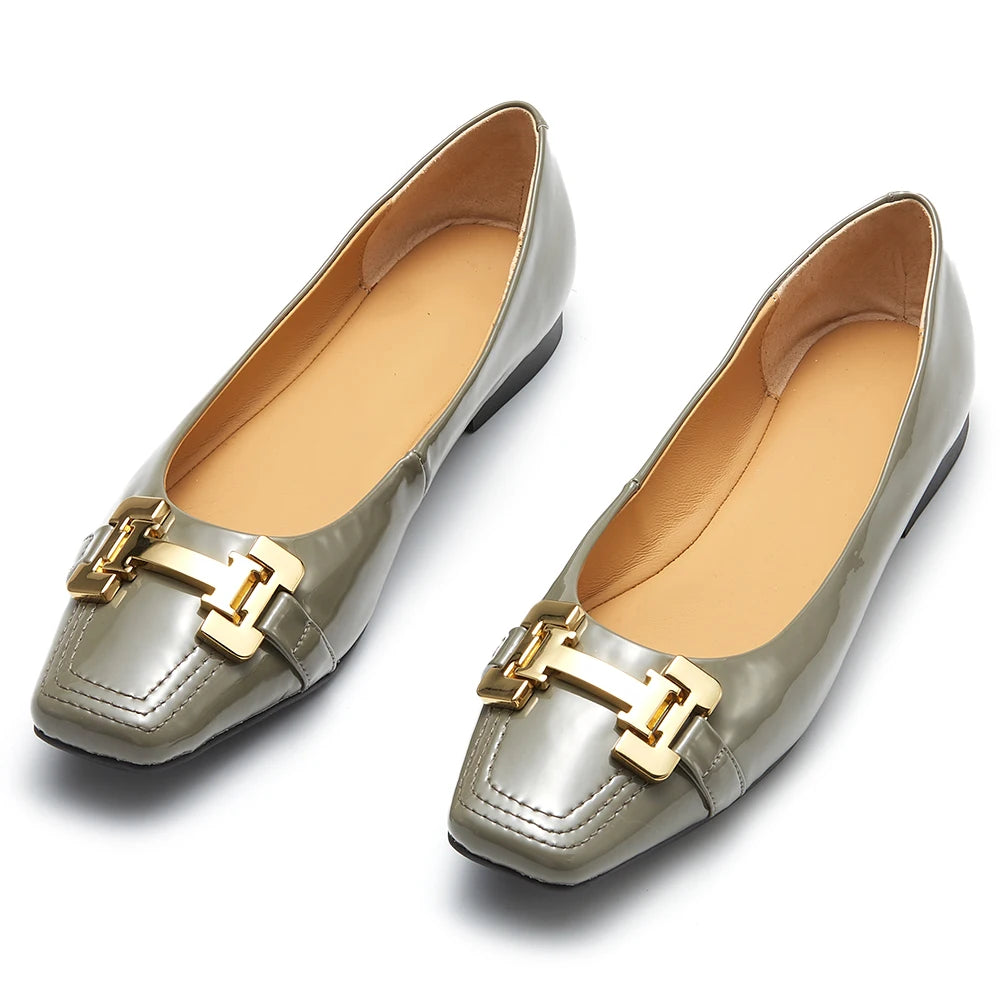 2024 New Style Women's Leather Ballet Flats Shoes Soft Sheepskin Lining Comfortable Square Toe Shoes for Lady