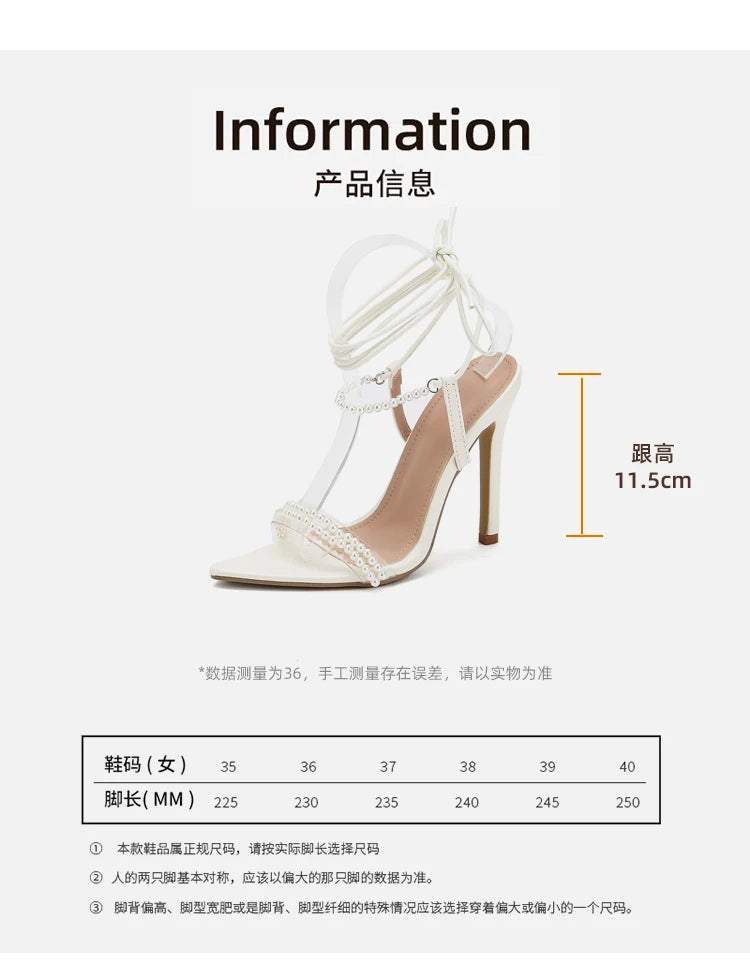2025 New Style Pearl Stiletto High Heels Lace-Up Closure Tacones Sandals for Ladies Fashionable & Breathable for Summer & Autumn