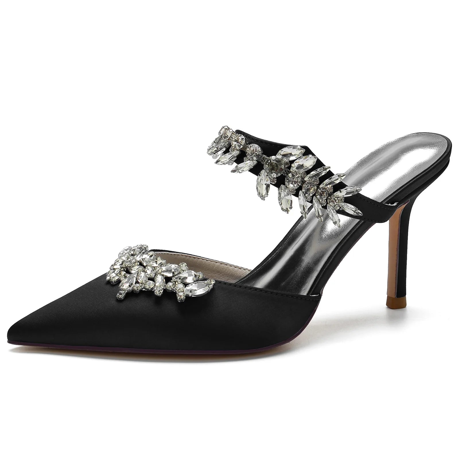 2025 Women's High Heel Pointed Toe Diamond Half-Toe Slippers for Weddings, Bridal Shoes, Matron of Honor Shoes, Banquet Shoes