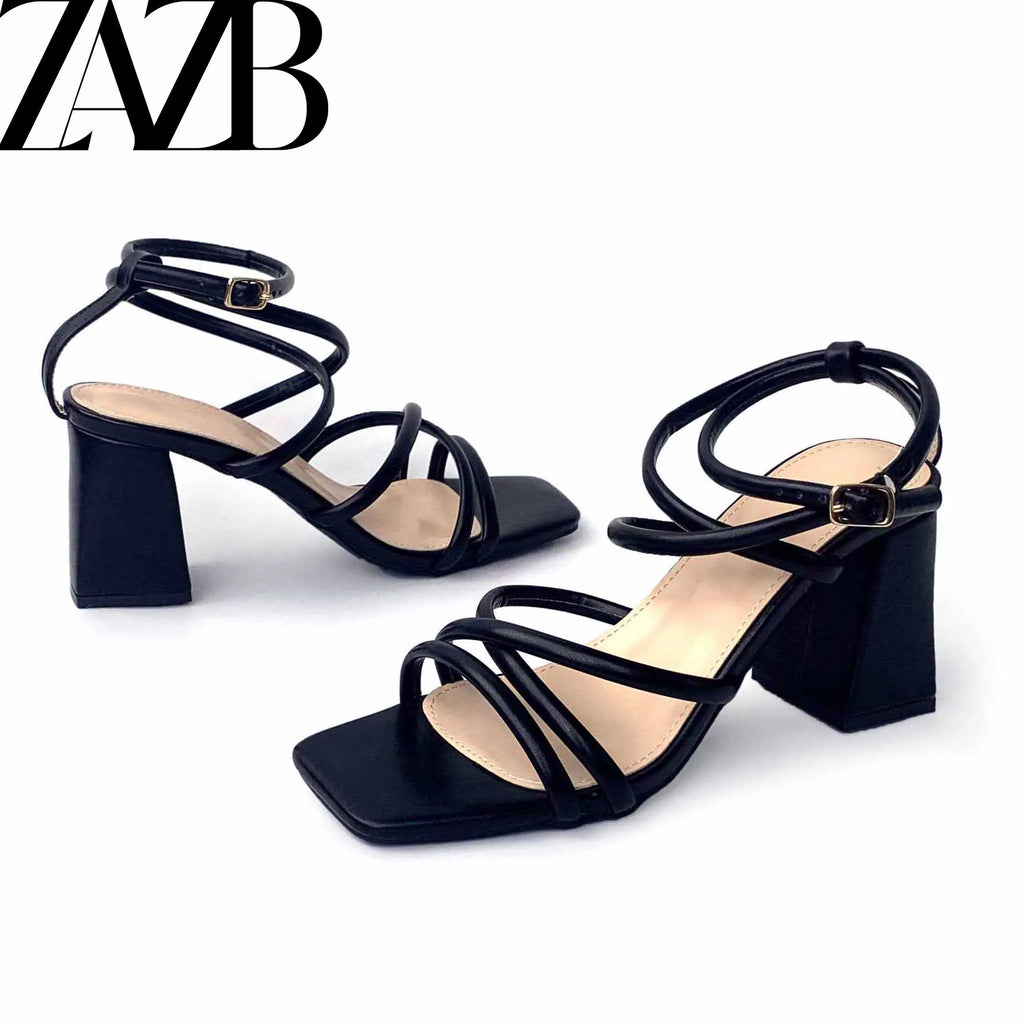 Custom Solid Color square High Heel Thick Heel Designer Shoes Sandals for Women and Ladies  High-heeled Shoes Luxury  Femmes