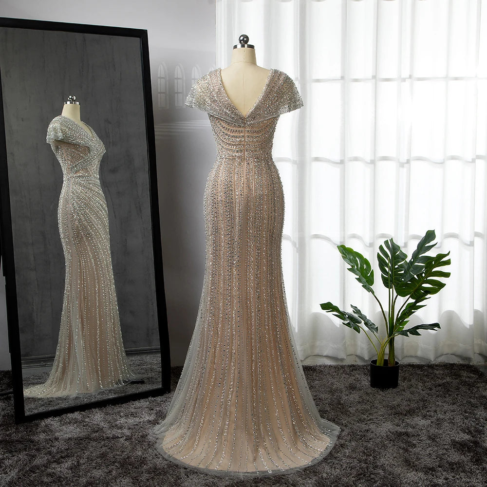 Feishiluo Elegant Luxury Evening Dresses for Women New Arrival High Quality Sexy Party Prom Gown Sequined Bead Natural