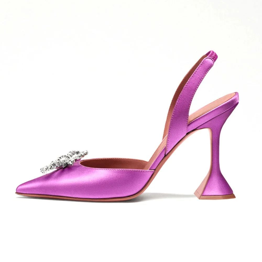 Crystal Embellished Satin Sparkle Bow Closed Toe Sandals Black Sling Back Heels