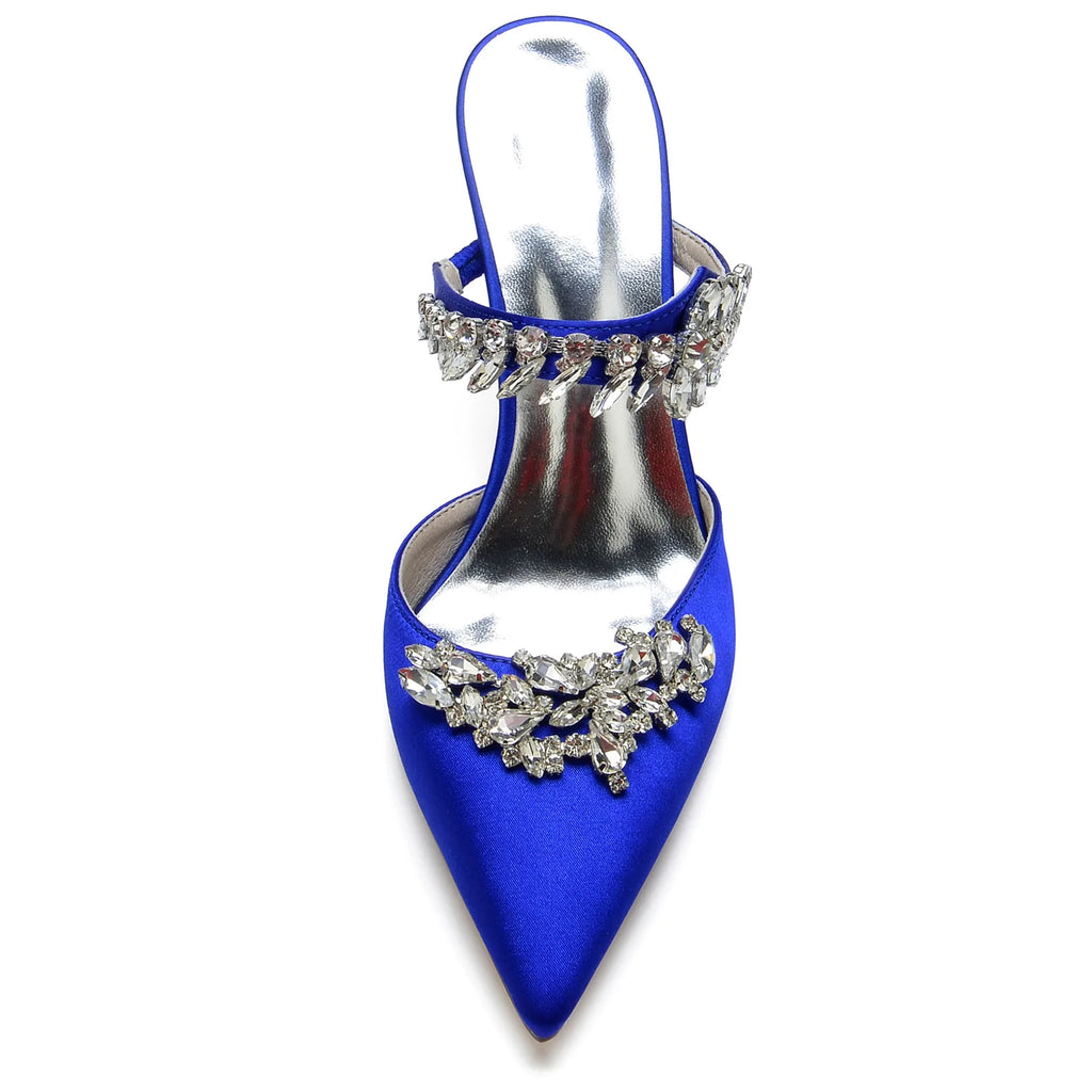 2025 Women's High Heel Pointed Toe Diamond Half-Toe Slippers for Weddings, Bridal Shoes, Matron of Honor Shoes, Banquet Shoes