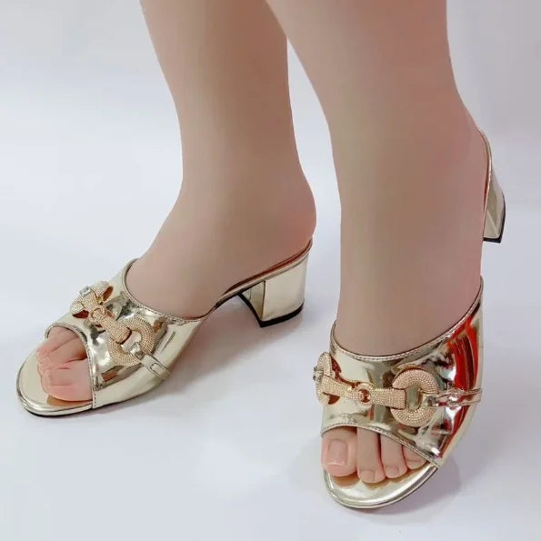ZAZB Customized Metal Buckle Designer Shoes Women's slippers High Heels Luxury slippers Women's Fashion
