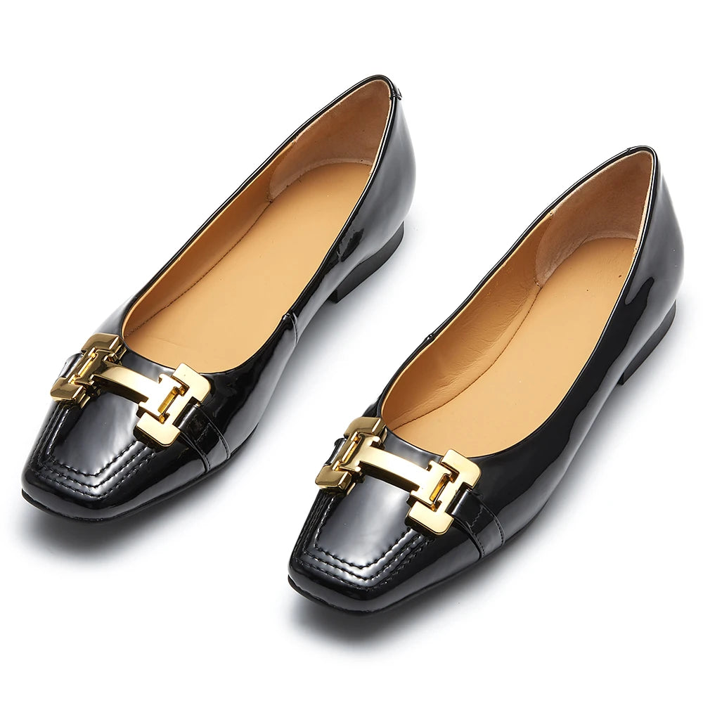 2024 New Style Women's Leather Ballet Flats Shoes Soft Sheepskin Lining Comfortable Square Toe Shoes for Lady