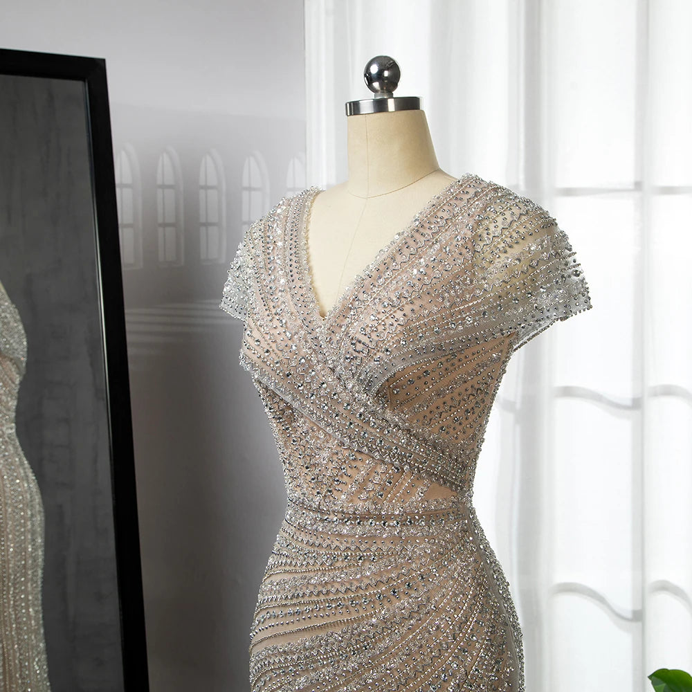 Feishiluo Elegant Luxury Evening Dresses for Women New Arrival High Quality Sexy Party Prom Gown Sequined Bead Natural