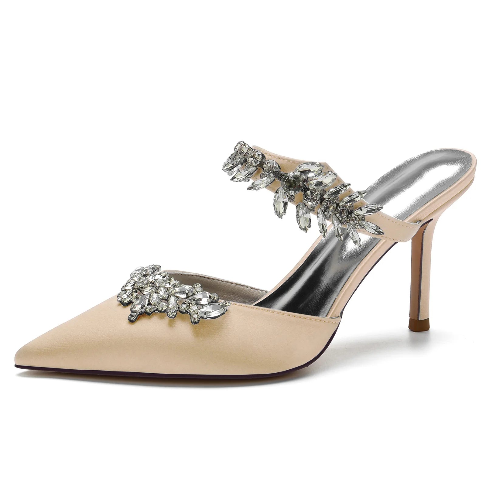 2025 Women's High Heel Pointed Toe Diamond Half-Toe Slippers for Weddings, Bridal Shoes, Matron of Honor Shoes, Banquet Shoes