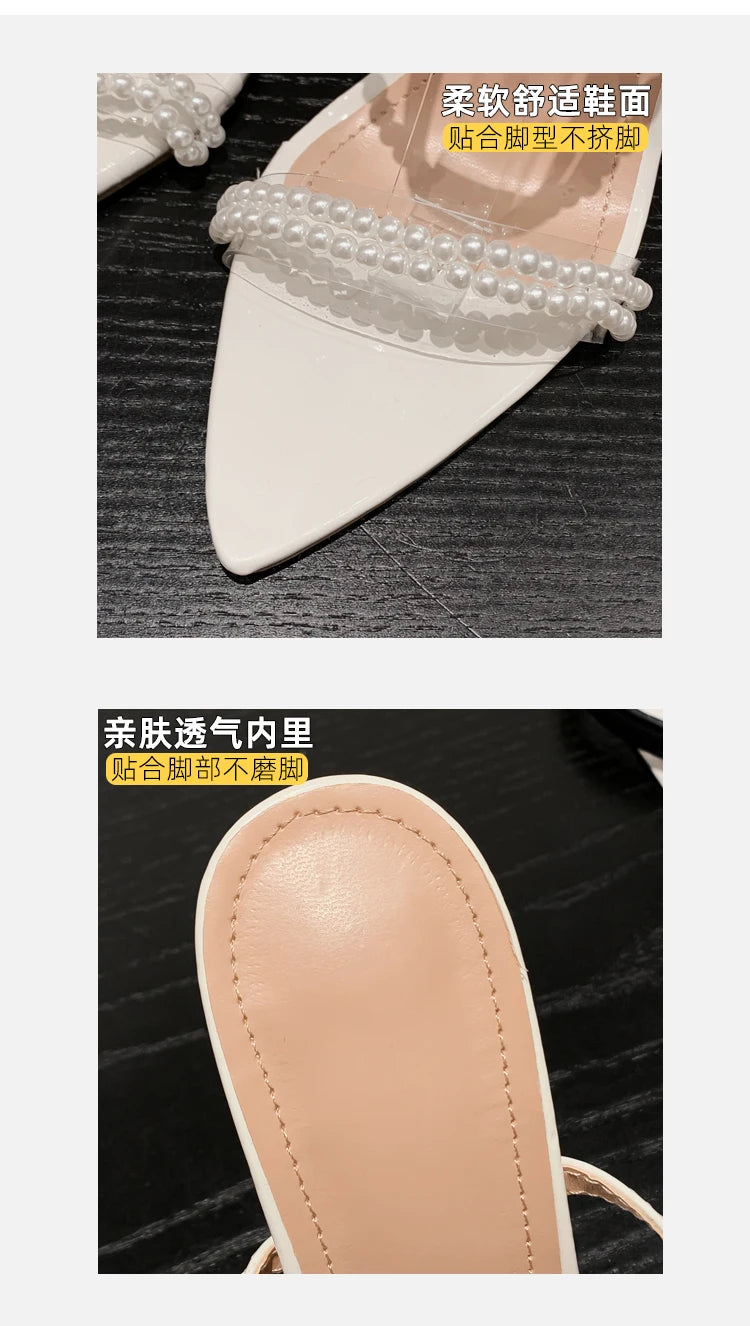 2025 New Style Pearl Stiletto High Heels Lace-Up Closure Tacones Sandals for Ladies Fashionable & Breathable for Summer & Autumn