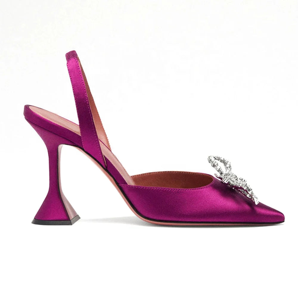 Crystal Embellished Satin Sparkle Bow Closed Toe Sandals Black Sling Back Heels