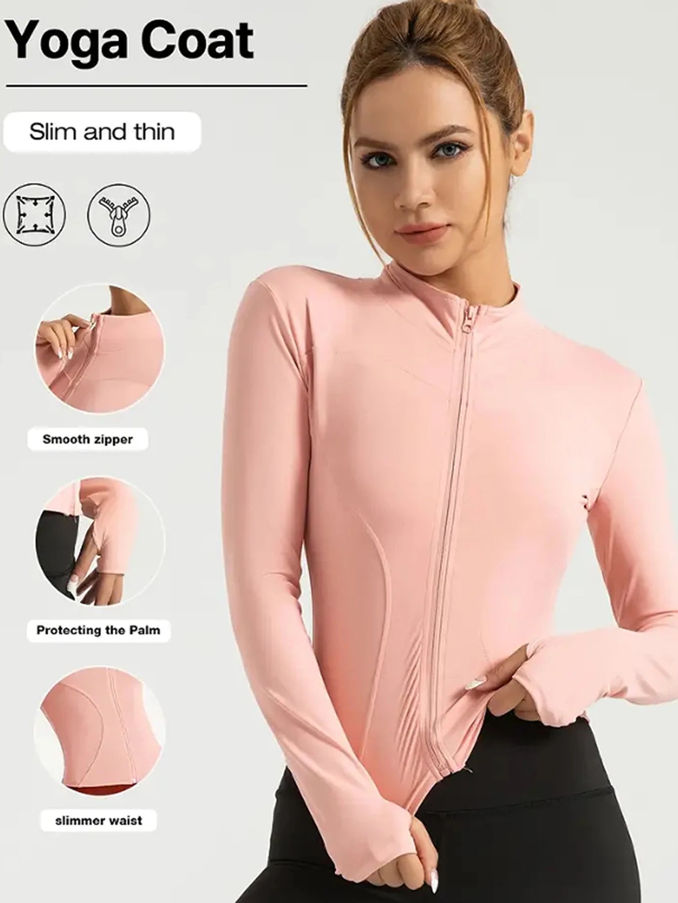 Fitness jacket, women's tight quick-drying top, 2025 autumn edition, long-sleeved sun-protective stand-up collar, sports Pilates