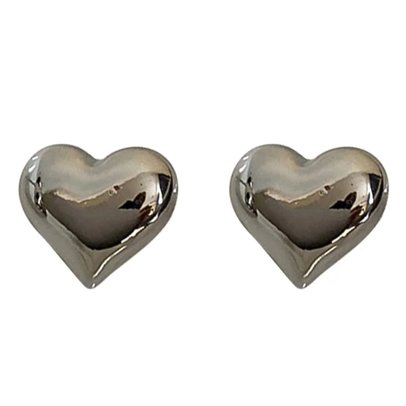 ●Minimalist Silver Color LOVE Heart Stud Earrings For Women Trendy Elegant Wedding Bride Jewelry Prevent Allergy