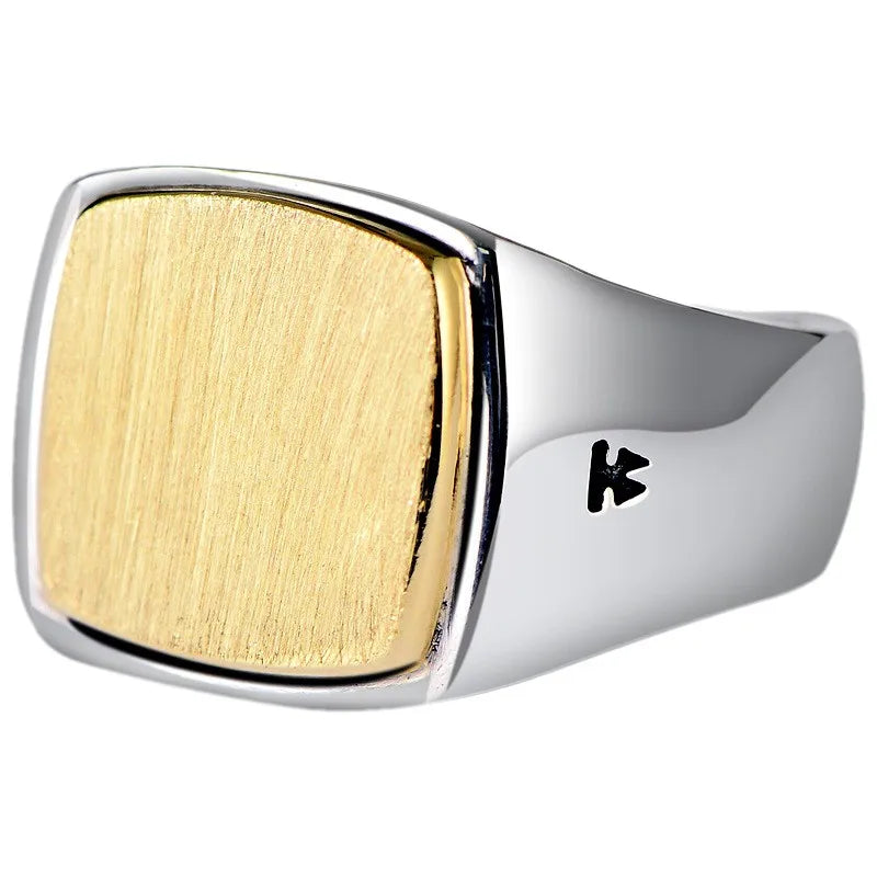 BOCAI Real S925 Silver Jewelry Frosted Gold Smooth Trend Simple Square Wide Face for Man and Woman Ring Exquisite Gift