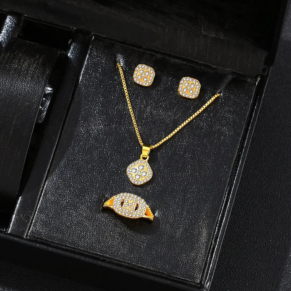 1PC Luxury Cube Jewelry Set, Women's Elegant Necklace, Earrings & Ring Set, Perfect Gift for Valentine's Day, Christmas Gift, Bi