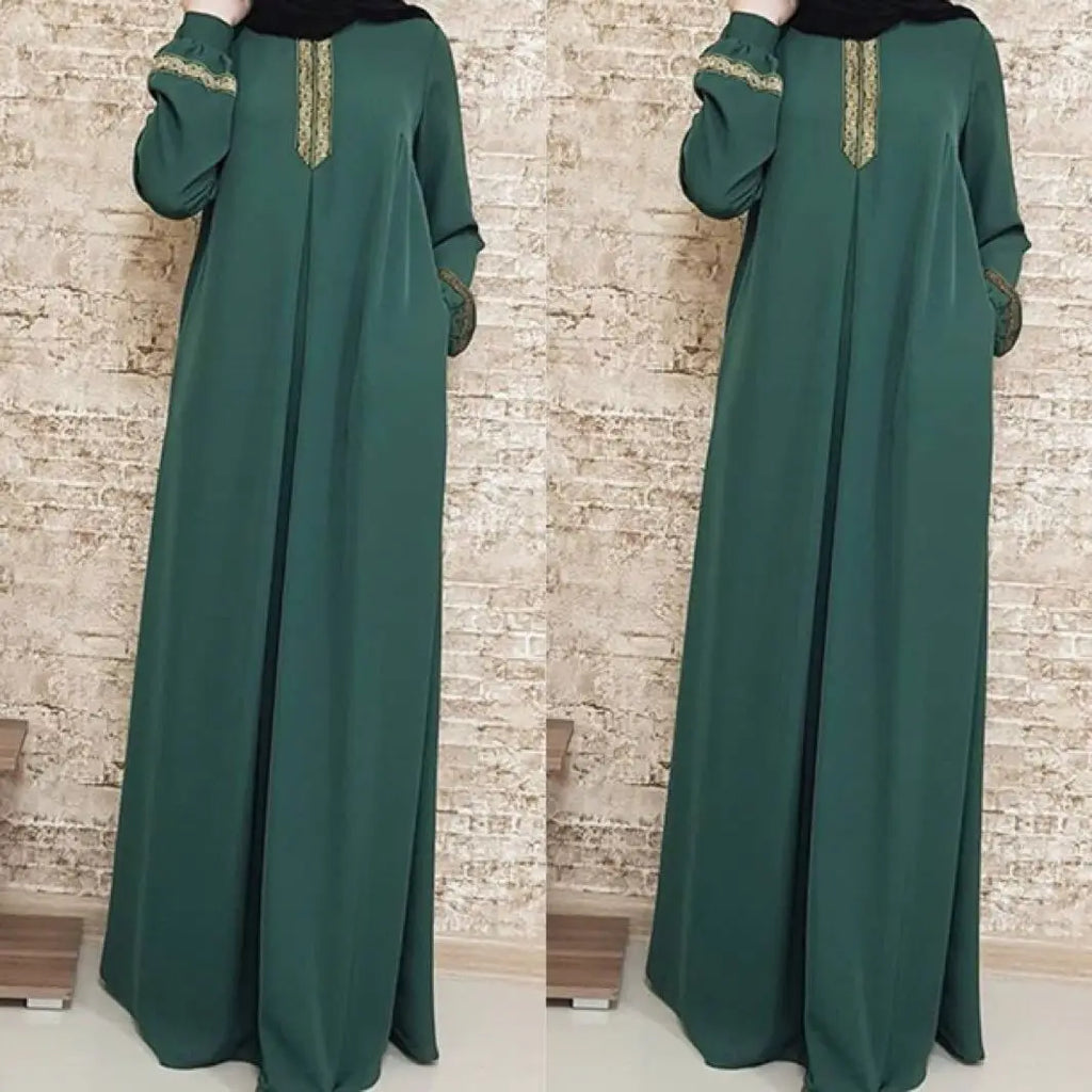 New Women's Fashion Muslim Dress Vintage Islamic Loose Clothing Elegant Dubai Turkish Long Sleeve Party Dresses