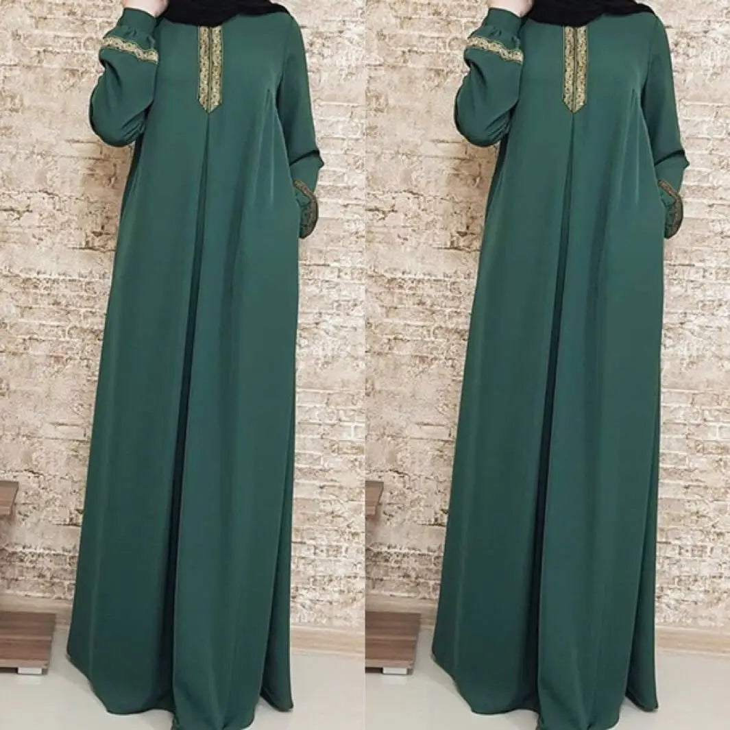 New Women's Fashion Muslim Dress Vintage Islamic Loose Clothing Elegant Dubai Turkish Long Sleeve Party Dresses