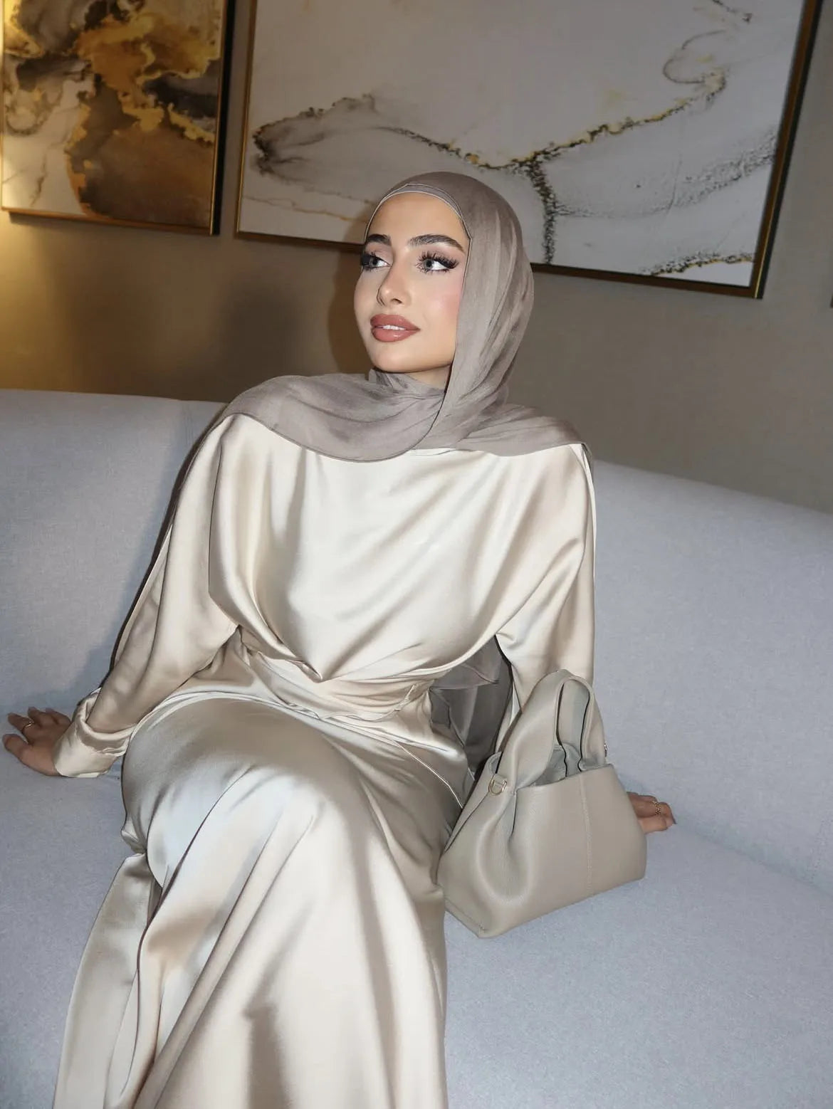 Silk Satin Muslim Top with Dress 2 Piece Sets Mermaid Evening Dresses for Women Abaya Dubai Luxury Kaftan Robe Party Gown 2025