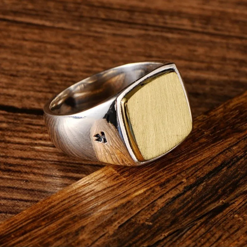 BOCAI Real S925 Silver Jewelry Frosted Gold Smooth Trend Simple Square Wide Face for Man and Woman Ring Exquisite Gift