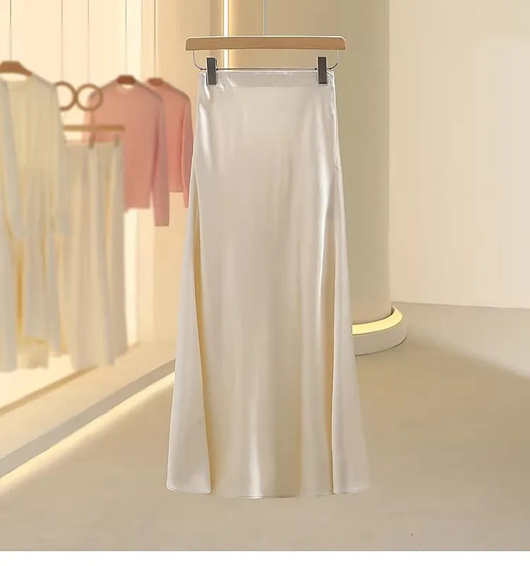 Acetic Satin Fishtail Skirt Woman Korean Fashion Elastic High Waist Skirts for Women Spring/Summer 2024 New Chic Lady Skirts