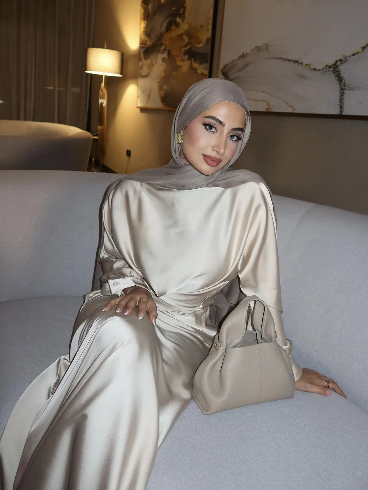 Silk Satin Muslim Top with Dress 2 Piece Sets Mermaid Evening Dresses for Women Abaya Dubai Luxury Kaftan Robe Party Gown 2025
