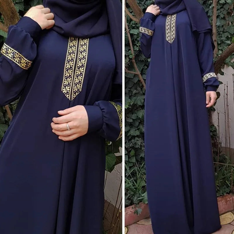 New Women's Fashion Muslim Dress Vintage Islamic Loose Clothing Elegant Dubai Turkish Long Sleeve Party Dresses
