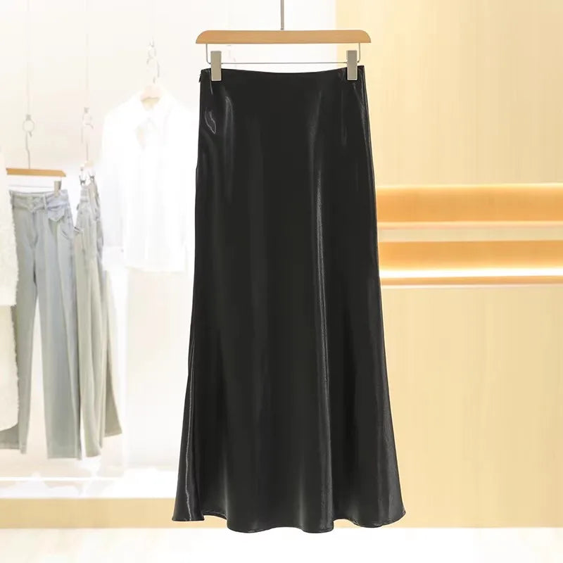 Acetic Satin Fishtail Skirt Woman Korean Fashion Elastic High Waist Skirts for Women Spring/Summer 2024 New Chic Lady Skirts
