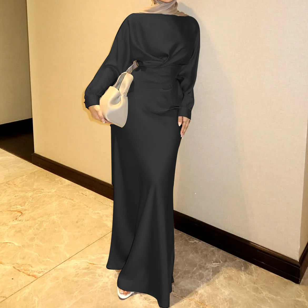 Silk Satin Muslim Top with Dress 2 Piece Sets Mermaid Evening Dresses for Women Abaya Dubai Luxury Kaftan Robe Party Gown 2025