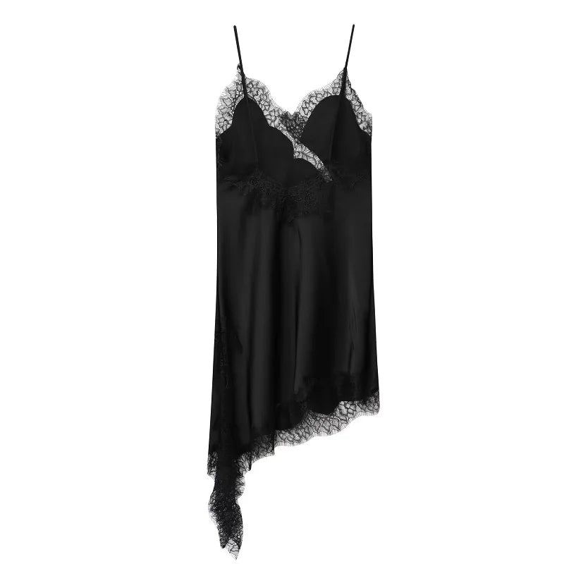 MUJER Lace Slip Mini Dress Women Satin Backless Summer Dress Woman Asymmetric Party Women's Dress Sexy Beach Dresses for Women