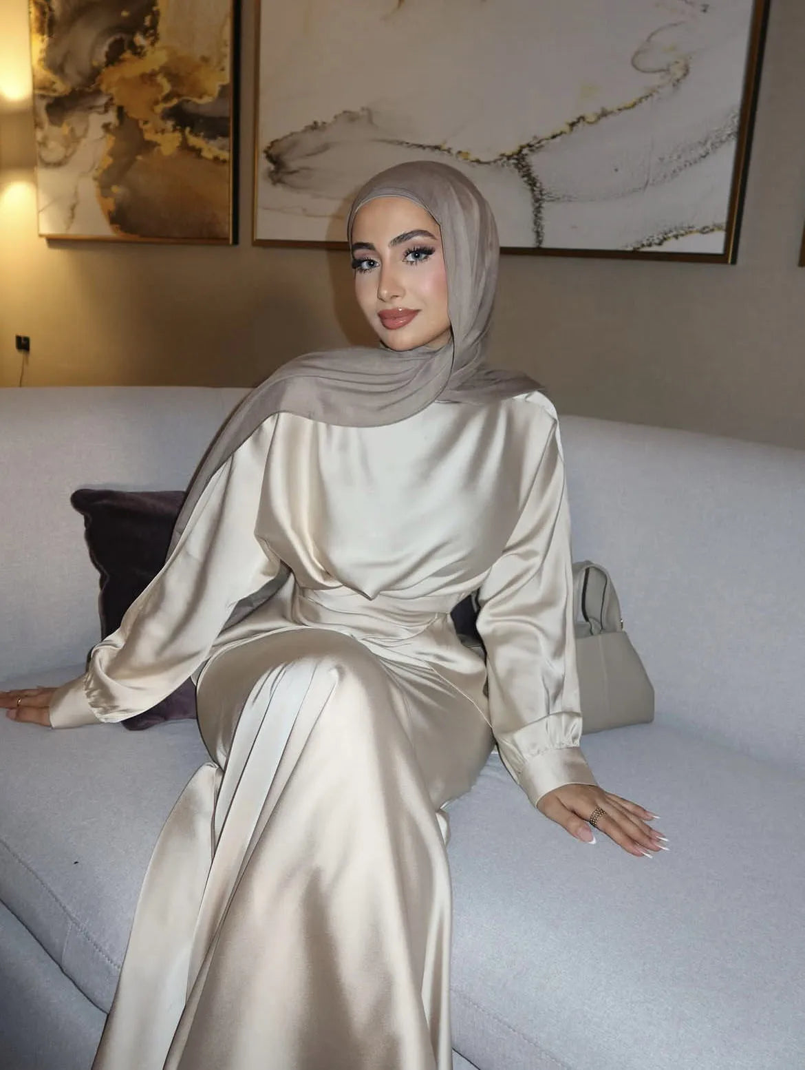 Silk Satin Muslim Top with Dress 2 Piece Sets Mermaid Evening Dresses for Women Abaya Dubai Luxury Kaftan Robe Party Gown 2025