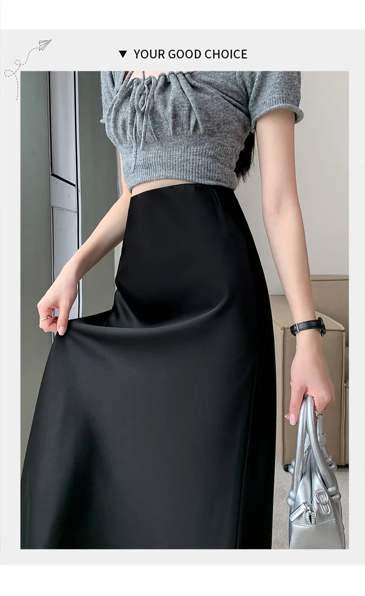 Acetic Satin Fishtail Skirt Woman Korean Fashion Elastic High Waist Skirts for Women Spring/Summer 2024 New Chic Lady Skirts